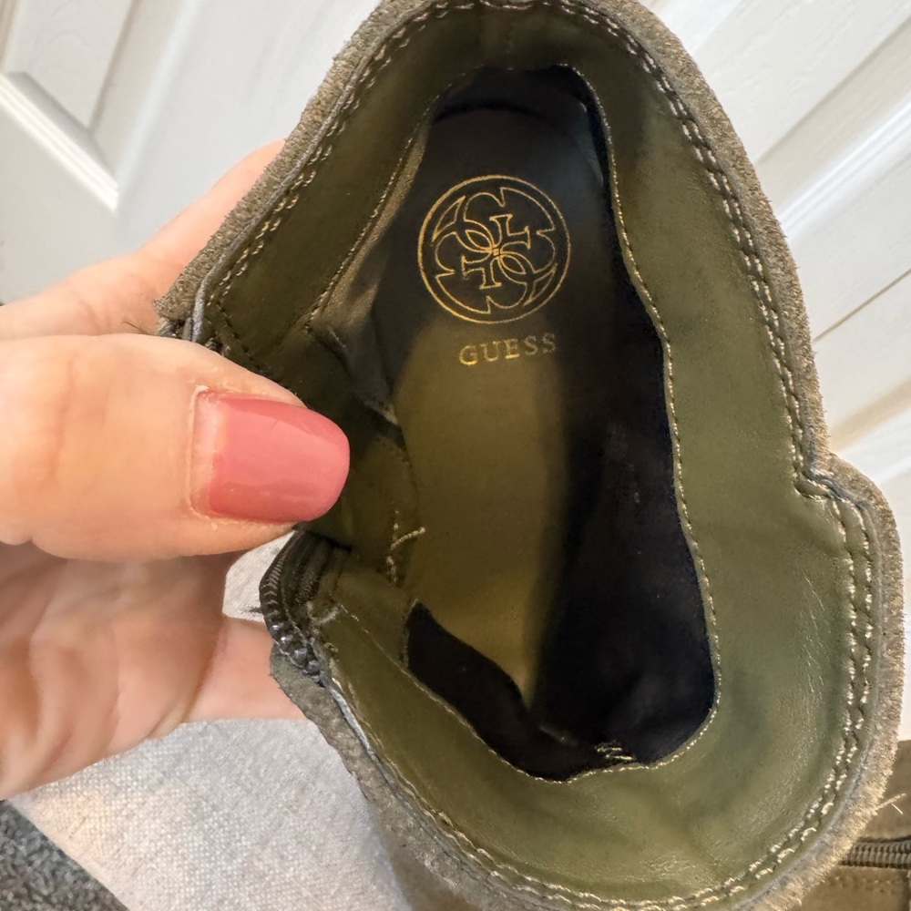 GUESS Women's Army Olive Green Ankle Boots Size 5.5 with Gold Accent Zippers - Picture 12 of 16